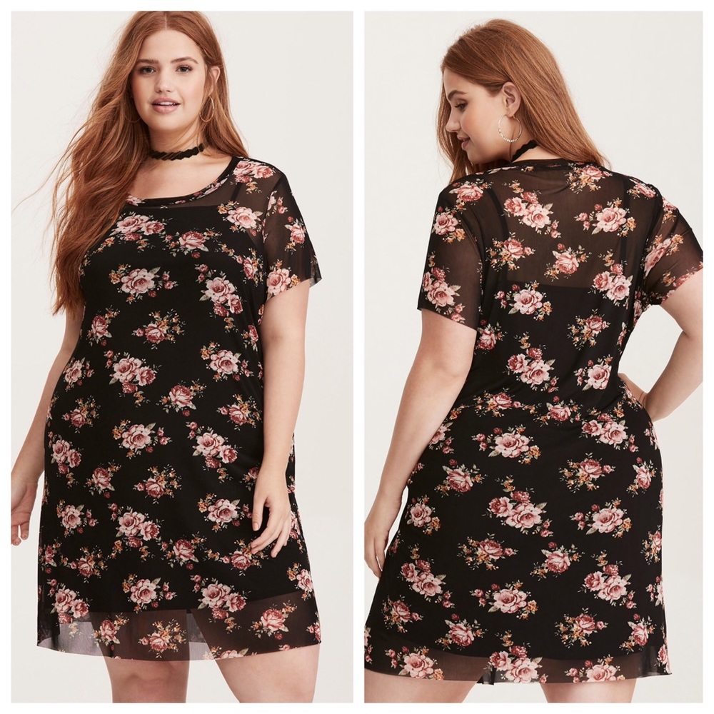 Torrid 2x Floral Print Mesh Tee Dress